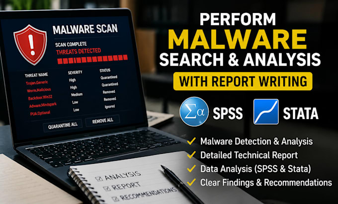 perform malware search and analysis with report writing spss, stata
