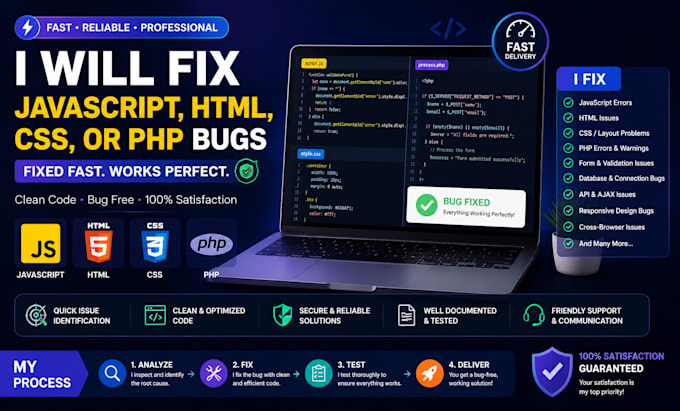 fix javascript, HTML, CSS, or PHP bugs