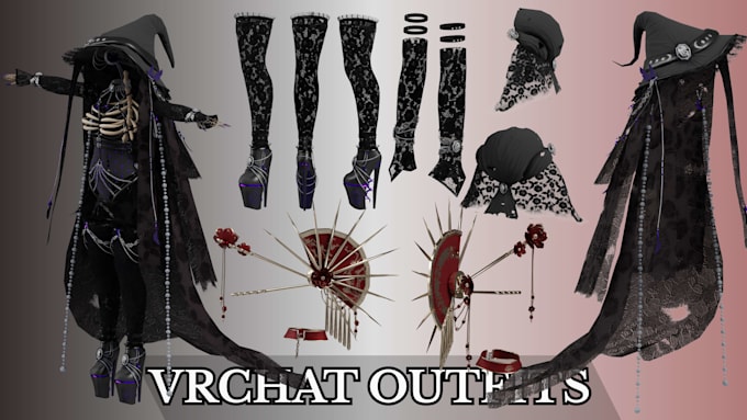 create custom vrchat outfits, assets, clothing fitting, accessories, vr props