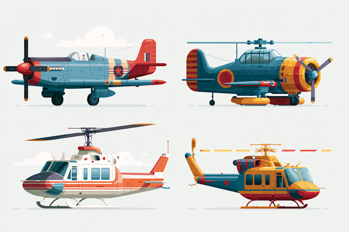 draw aircraft, airplane, helicopter into a vector cartoon