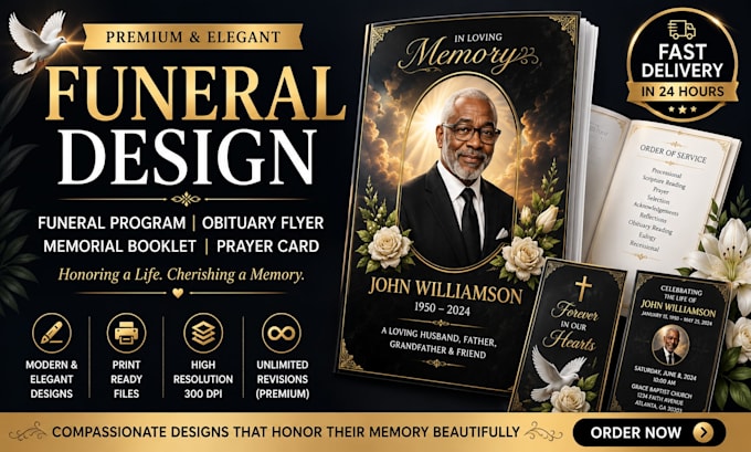 design a premium funeral program, obituary flyer, memorial booklet