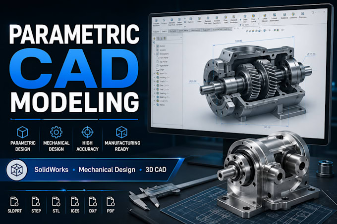 create parametric 3d cad models, mechanical design and solidworks parts