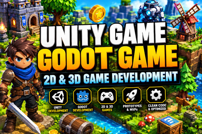 develop 2d 3d godot game, unity game, unity game development