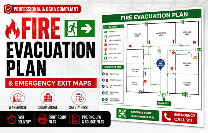 design warehouse commercial emergency exit maps fire evacuation escape plan