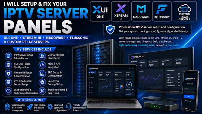 setup and fix your server panels xui one, xtream UI, magoware, flussonic