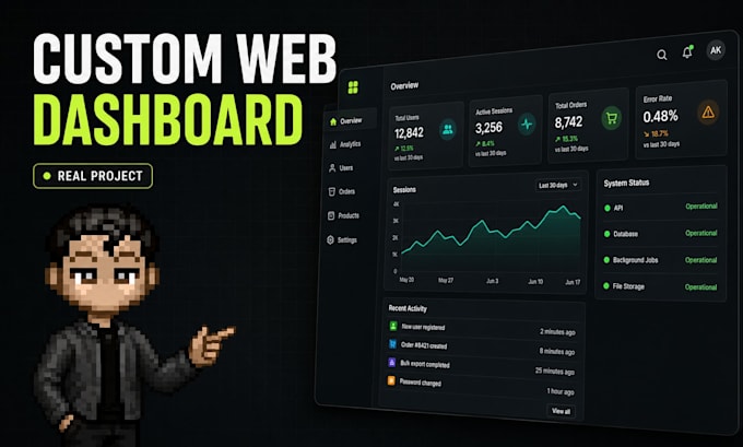 build a custom web dashboard with API and data integration