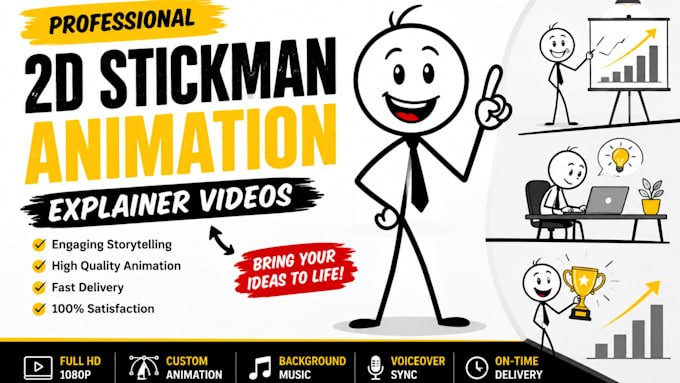create 2d stickman animation explainer videos