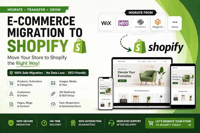migrate wix, woocommerce, squarespace, webflow to shopify store