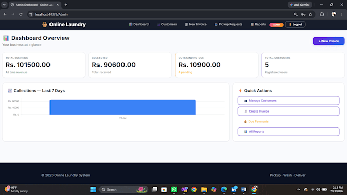 develop laundry management software with admin panel