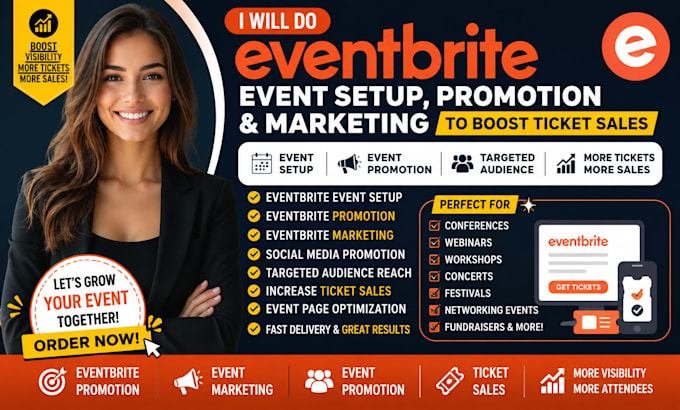 do eventbrite event setup, event promotion, and marketing to boost ticket