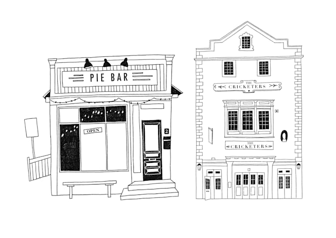 draw an architectural sketch in line art