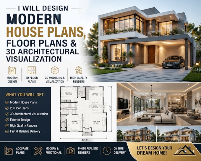 design modern house plans, floor plans and 3d architectural visualization