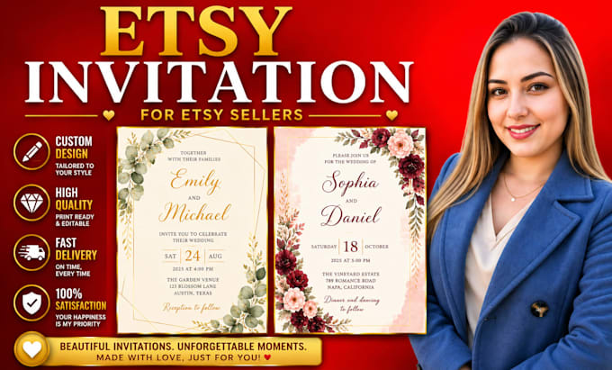 design luxury wedding invitation templates for etsy canva editable