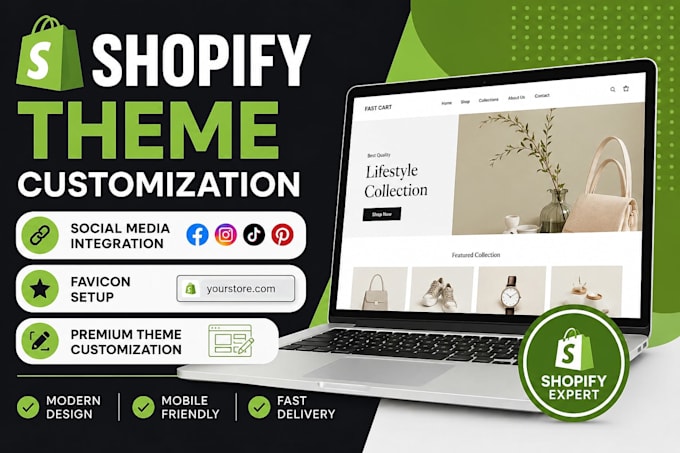shopify theme customization, favicon setup, social media integration