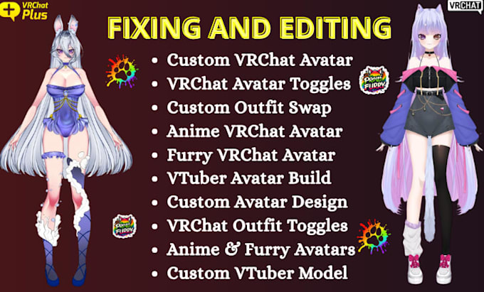 build vrchat avatar toggles, custom outfit swap, furry and anime avatar