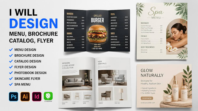 design menu brochure catalog phootobook restaurant menu spa menu skincare flyer