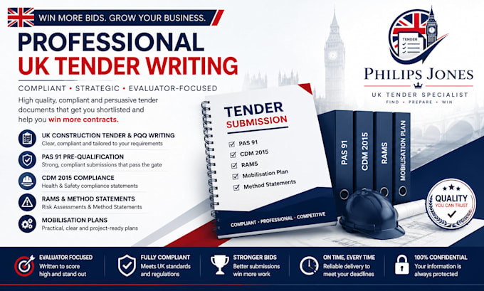 write your UK construction tender, pas 91, cdm 2015, rams and mobilisation plan