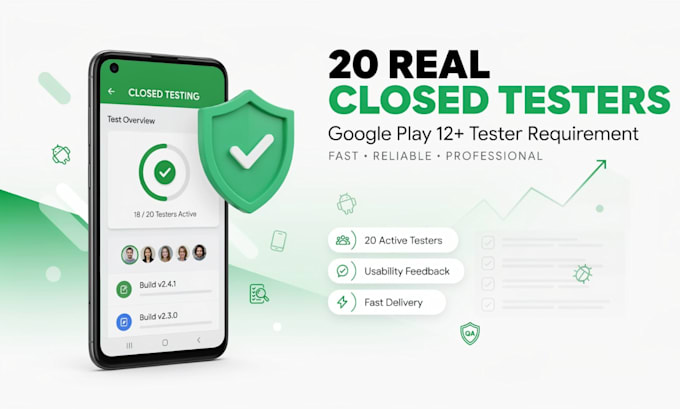 provide 20 closed app testers for google play 12 testers testing