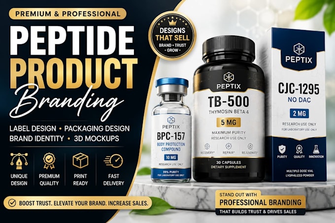 do premium peptide product branding, label, packaging and supplement design