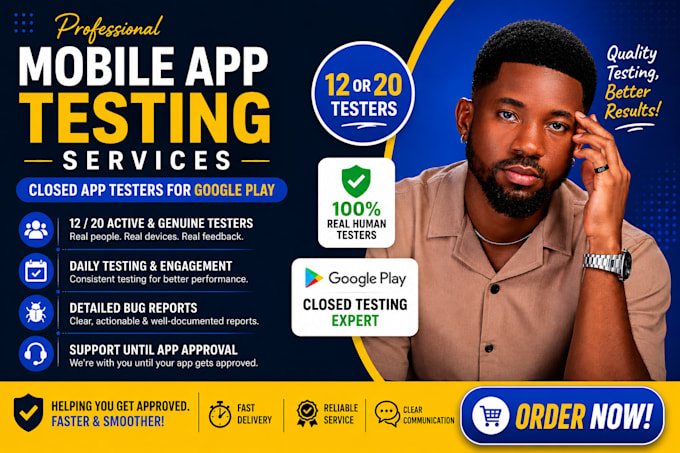 provide 12 app tester, 20 testers for goggle play closed testing, app testing