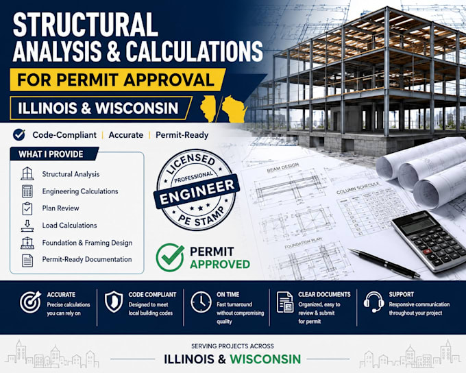 provide structural analysis, calculations and plan review in illinois, wisconsin