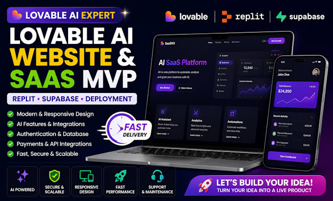 build lovable ai website, saas mvp, replit ai app, supabase app, lovable dev