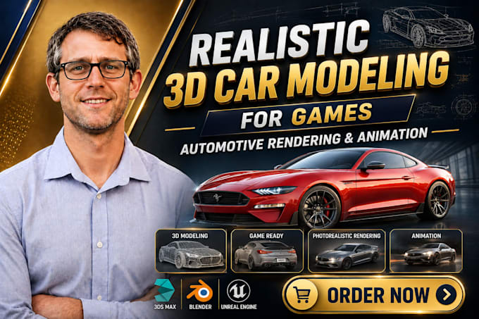 model realistic 3d car modeling for games, automotive rendering and animation