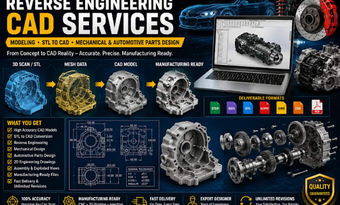 do reverse engineering, stl to cad and automotive cad design