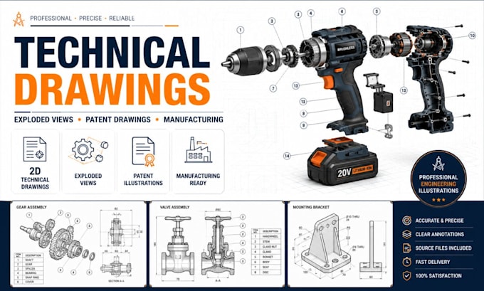 create technical drawings technical illustrations and exploded view drawings