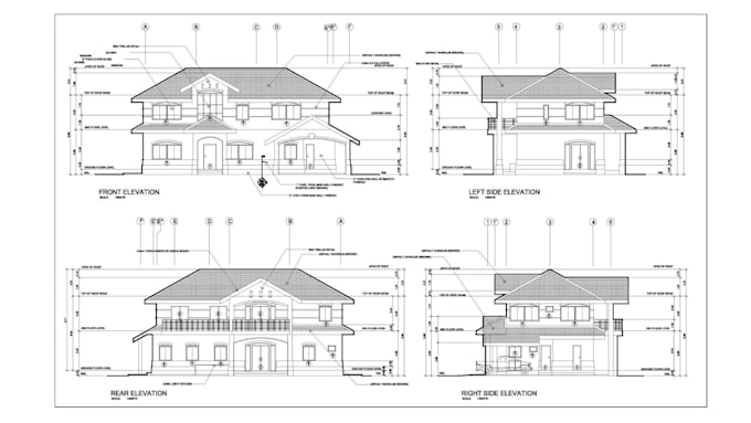 draft autocad 2d architectural floor plan drawing, elevation