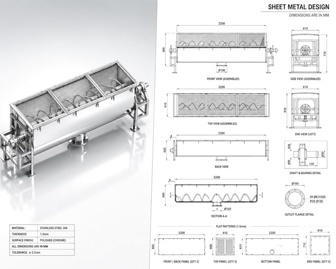 design sheet metal enclosure 3d model 2d cad technical drawing for manufacturing