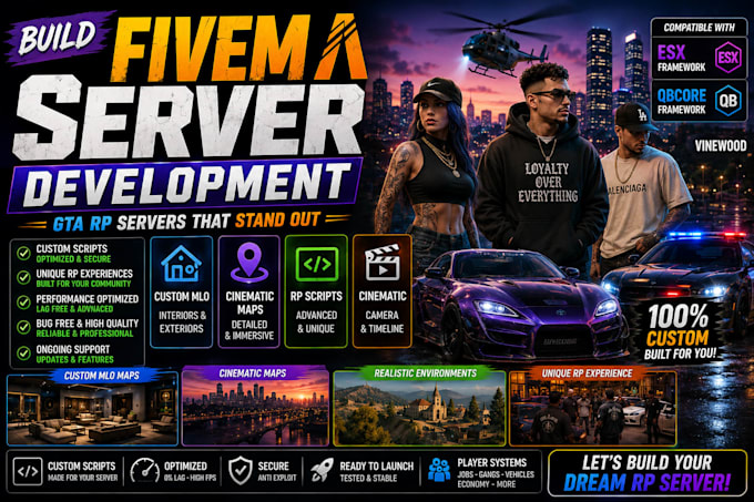 build fivem server dev gta rp mods scripts custom mlo maps tycoon roblox gbcore