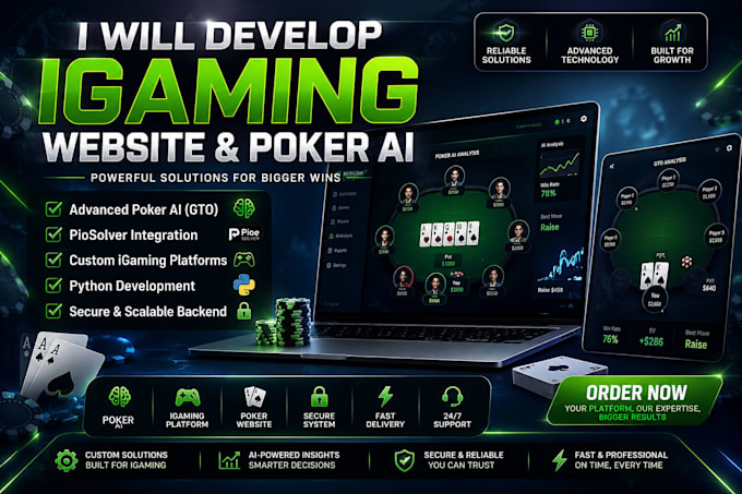 develop igaming website, advanced poker ai, gto, piosolver, python