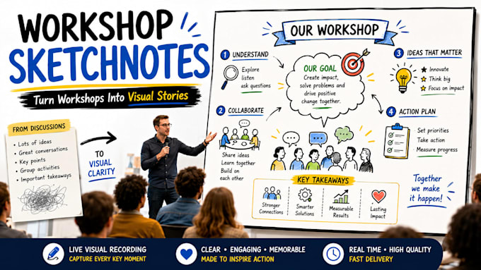 create professional workshop sketchnotes and visual summaries visual infographic