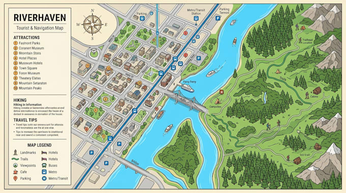 create custom travel maps, city maps, landmark maps and route maps
