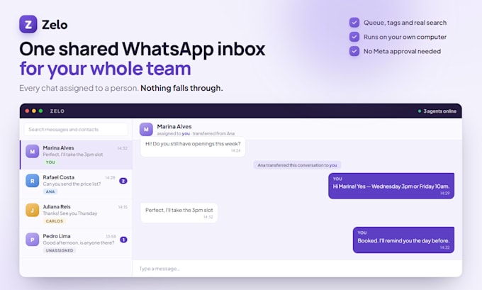 set up a shared whatsapp inbox for your team with queue and tags