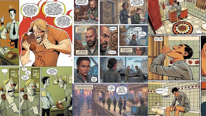 design comic book illustration, superhero comic strip comic book manga comic