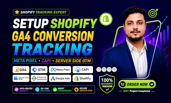 setup shopify ga4 conversion tracking, meta pixel capi and server side GTM