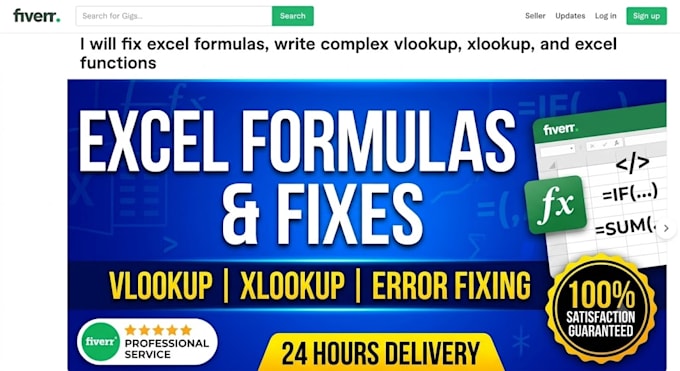 fix excel formulas, write complex vlookup, xlookup, and excel functions