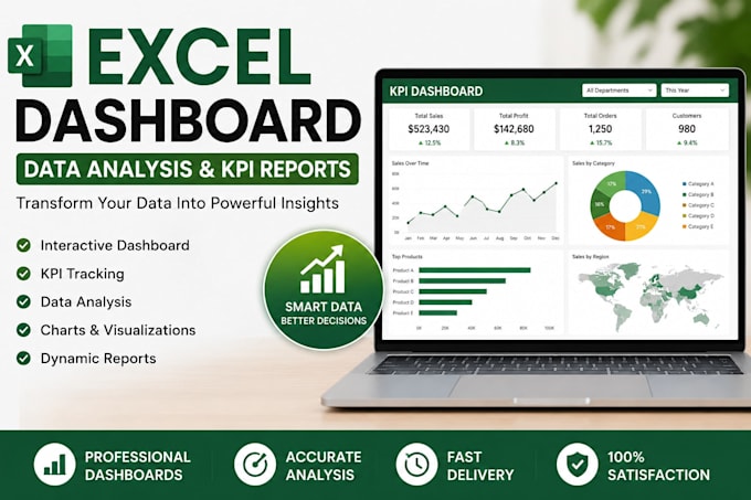 create professional excel dashboards with KPI and  data analysis