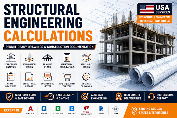provide structural engineering calculations and permit ready drawings for USA