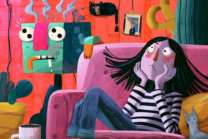 draw a cute and funny cartoon illustration