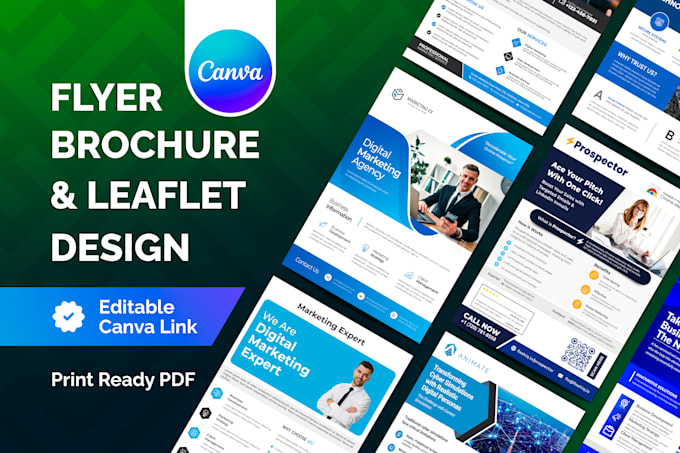 do editable canva flyer, canva brochure and leaflet design