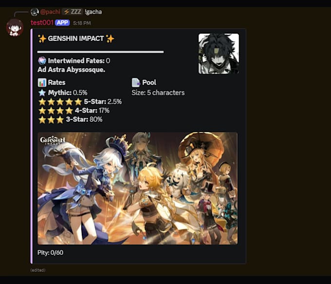 develop a custom discord bot with gacha, rpg combat, live data
