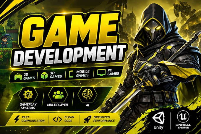create full unity game, 2d and 3d unity, game development in unreal engine