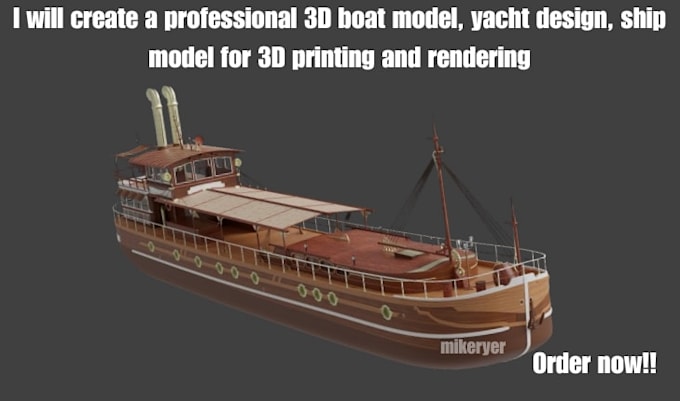 create 3d boat model, yatch design, ship model for 3d printing and rendering