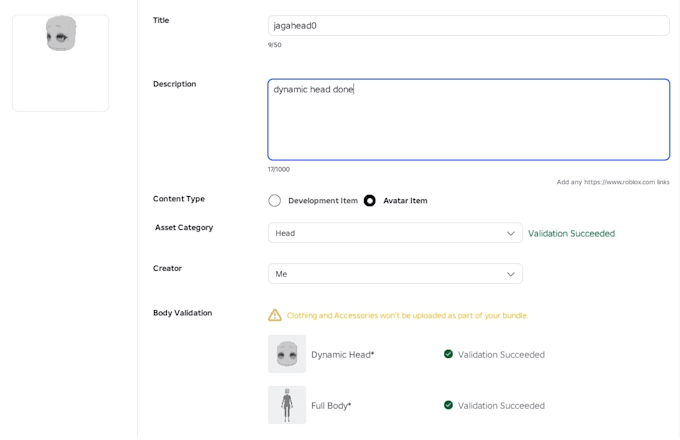 create roblox ugc bundle, accessories catalog, dynamic head, character modelling