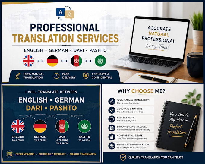 manually translate english, german and dari