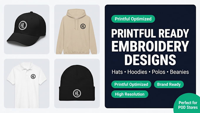 create printful ready embroidery designs for hats and apparel