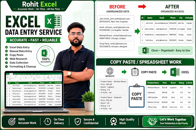 do excel data entry, manual data entry and copy paste